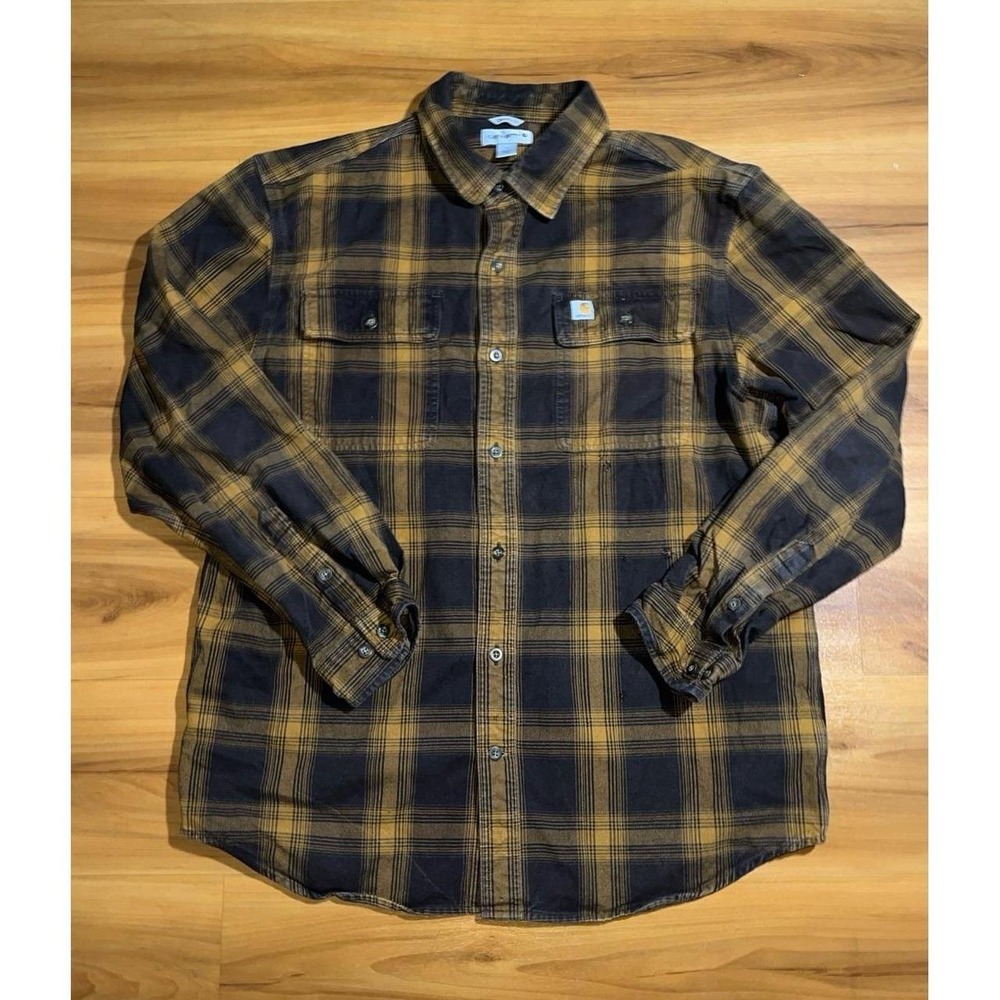Mens Carhartt Flannel Plaid 2 Pocket Durable Button Down Work Shirt Shacket